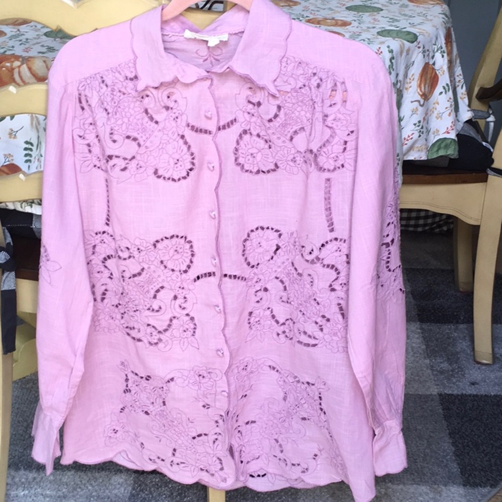 Anthropologie Cut Work Embroidery Button Down Top Size Small.